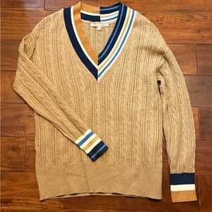 Veronica Beard Rory V Neck Pullover Varsity Sweater